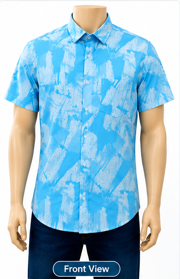 Men's Printed Casual Shirt - Sky Blue & White